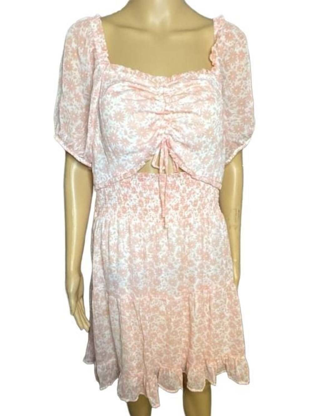 Madden NYC Smocked Waist Dress with Cut Out, Pink Floral
